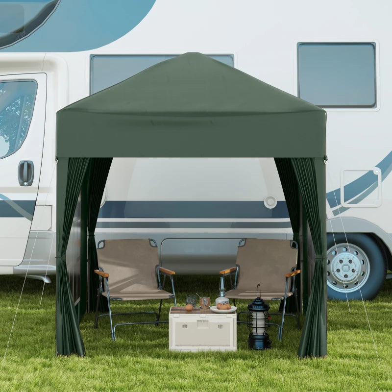 Outsunny 2 x 2m Pop Up Gazebo, w/Side Walls, Windows-Green