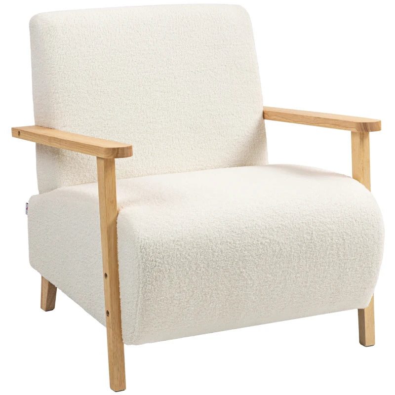 HOMCOM Armchair, Sherpa Fabric Accent Chair, Nordic Comfy Upholstered Reading Lounge with Wood Legs and Armrests for Bedroom