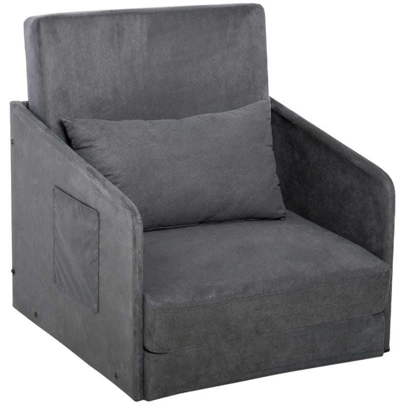 HOMCOM Single Sofa Bed Fabric Armchair Bed Soft Floor Sleeper Lounger Futon Couch with Pillow and Pocket Grey