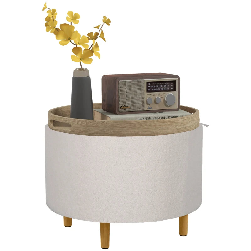 HOMCOM Ottoman Upholstered Ottoman, Teddy Fleece, Hidden Storage, Reversible Lid, 56 cm x 56 cm x 42 cm, White