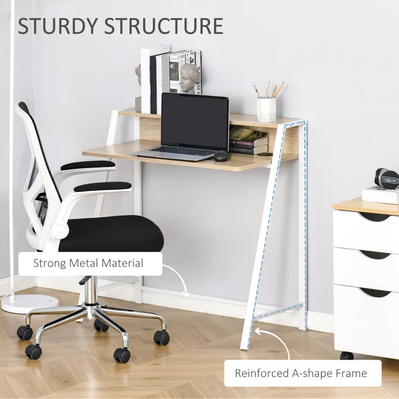 HOMCOM Writing Desk Computer Table Home Office PC Laptop Workstation Storage Shelf 84L x 45W cm White and Oak
