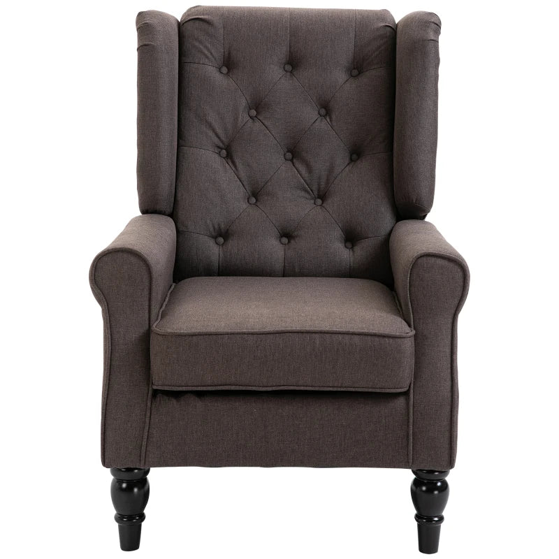 Fabric Tufted Club Accent Sofa Chair Home Décor with Extra Wide Seat, Wooden Legs, Brown