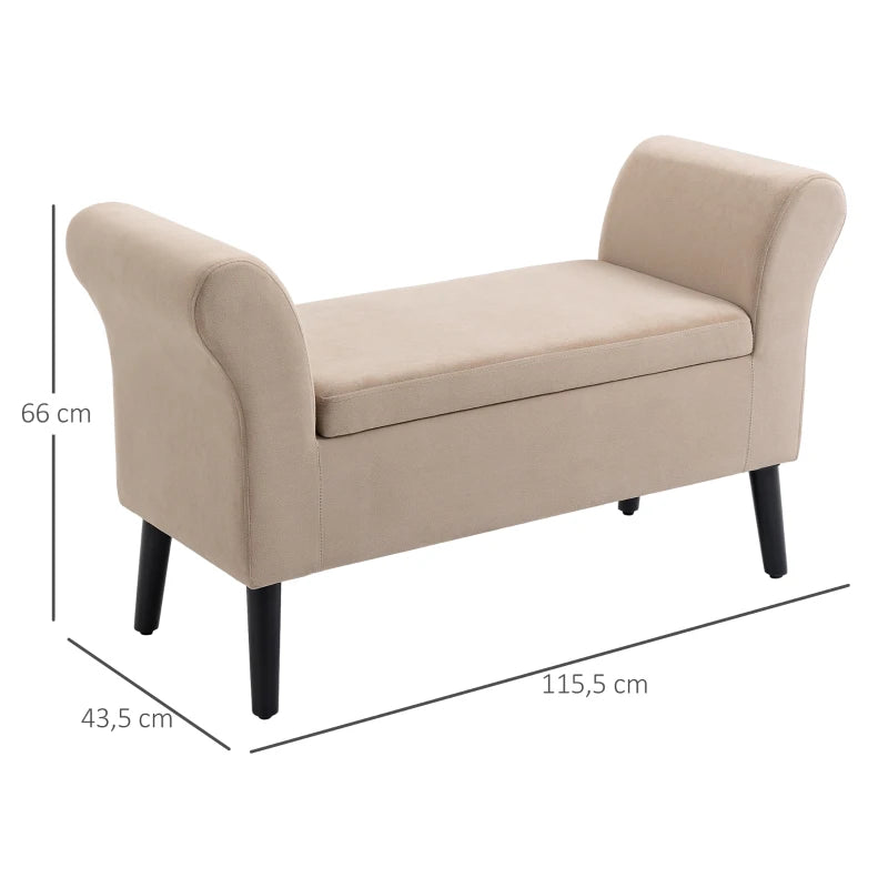 HOMCOM Ottoman Bench with Storage Armrests Chest Bench Modern Hallway Bedroom Living Room Velvet Polyester Rubberwood Beige 111.5 x 41 x 65 cm