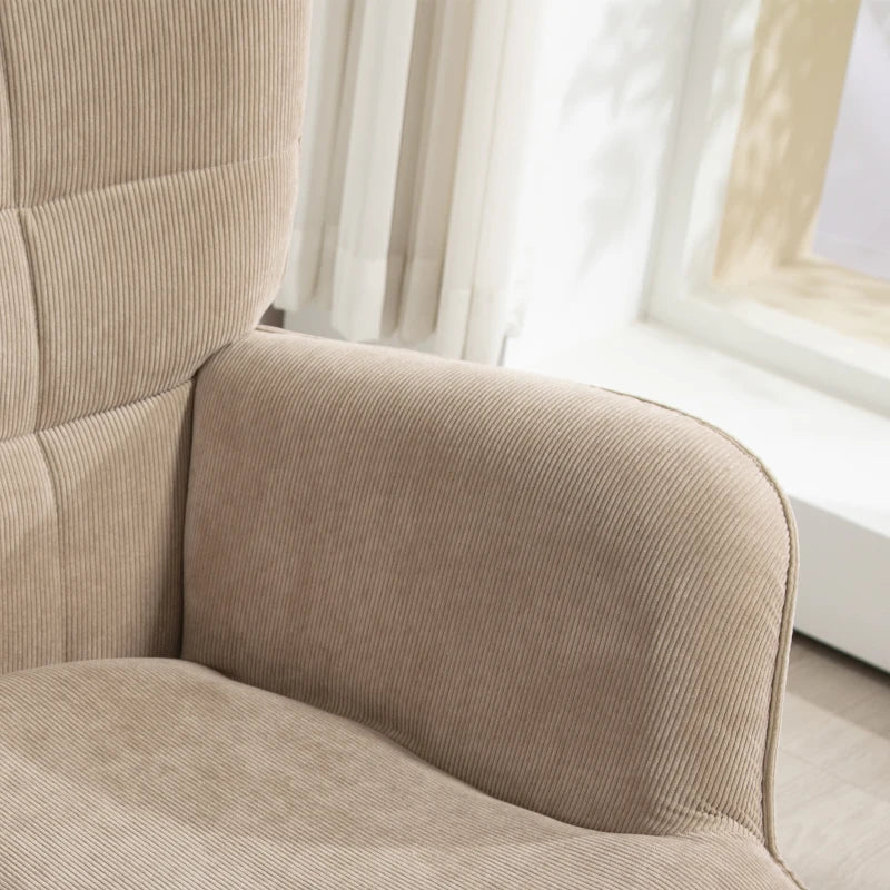 HOMCOM Accent Chair with Ottoman, Lounge Chair in Corduroy Look, Armchair with Wooden Legs, for Living Room, Light Brown