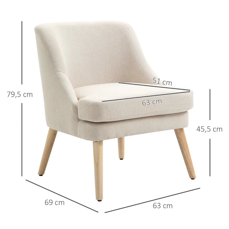 HOMCOM Dining Chair Kitchen Chair with Armrest Padded Chair Living Room Chair Office Chair for Living Room Bedroom Modern Design Linen Touch Wood White 63 x 69 x 79.5 cm