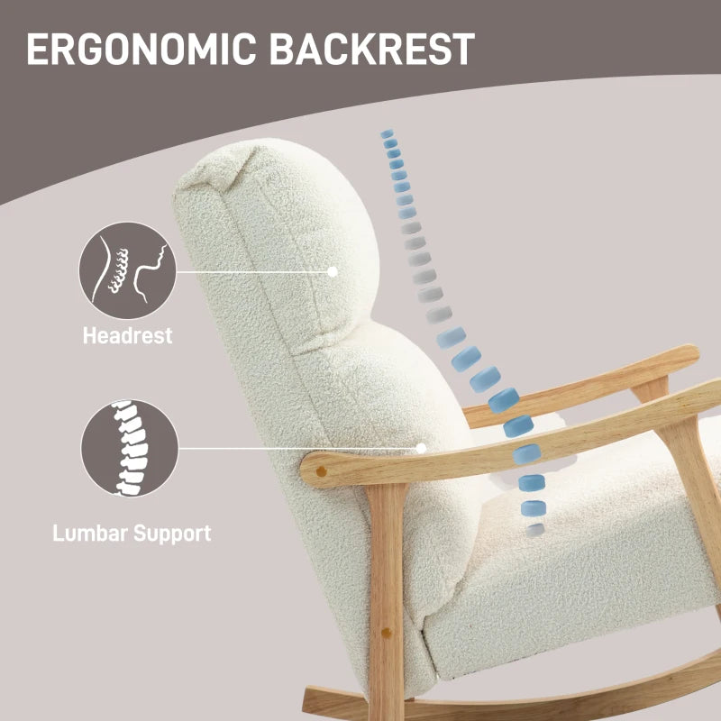HOMCOM Rocking Chair, Fabric with Velvet Look, Ergonomic Backrest, Load Capacity up to 120 kg, 65W x 90D x 98H cm, Cream White