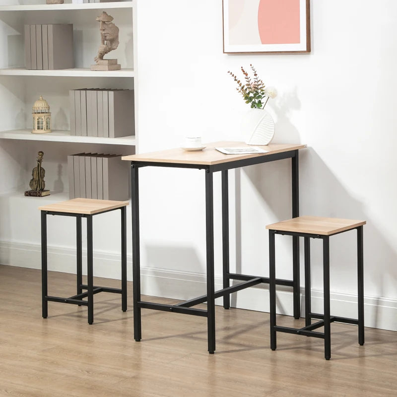 HOMCOM Bar Table Set in Industrial Design, 3-Piece, 1 Table, 2 Stools, Black + Natural