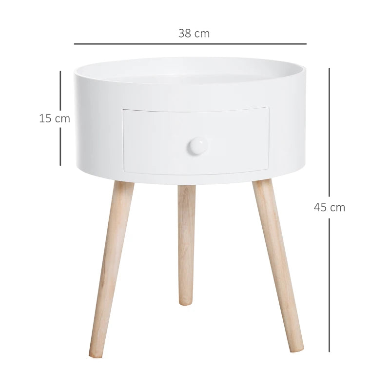 HOMCOM Modern Round Coffee Table Wooden Side Table Living Room Storage Unit w/ Drawer Wood Leg - White
