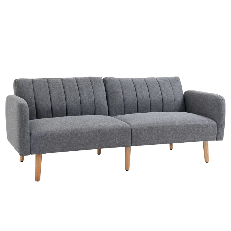 HOMCOM Sofa Bed, 2-Seater Fabric Sofa, Sofa with Sleep Function, linen-like Polyester, Rubberwood, 173 x 75 x 73 cm, Gray