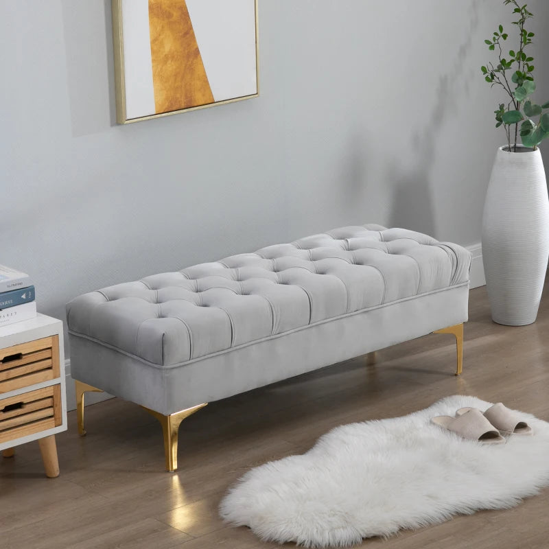 HOMCOM End of Bed Bench, Upholstered Bench Seat, Entryway Shoe Bench with Button Tufted for Bedroom, Grey