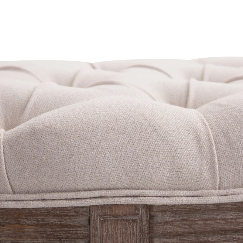 HOMCOM Half-Circle End of Bed Bench, Tufting Ottoman Footstool with Padded Seat and Brushed Wood Base, Antique Window Seat, Cream White