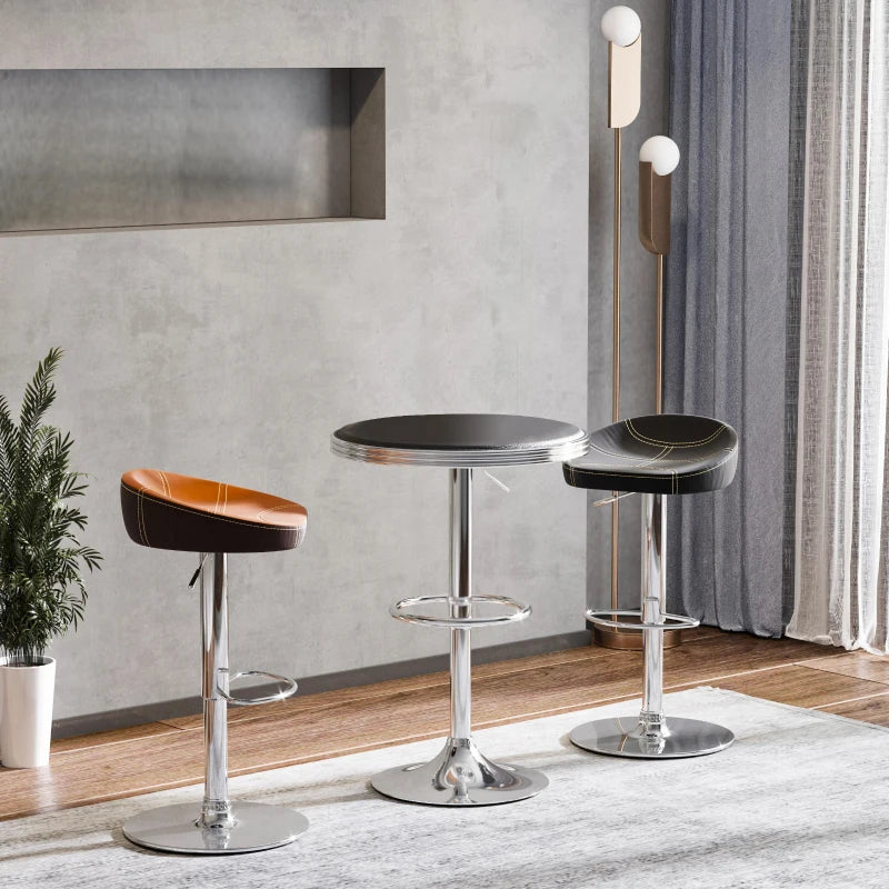 HOMCOM Round Height Adjustable Pub Table bar Table Faux Leather Tabletop and Footrest