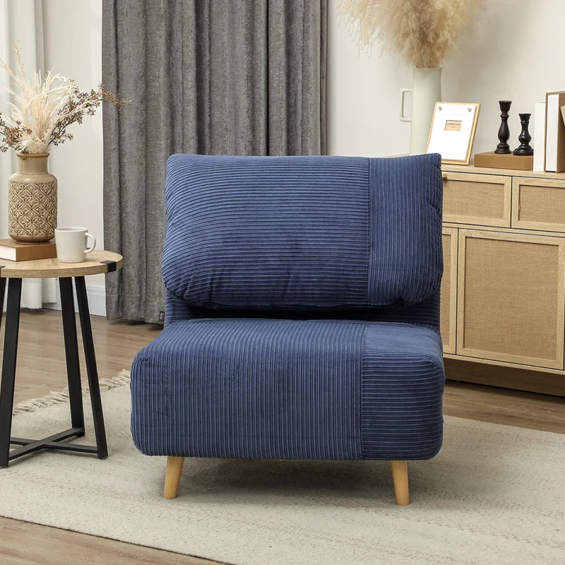 HOMCOM 2-in-1 Sleeper Chair Guest Bed, Adjustable Headrest Corduroy Fabric Blue 82 cm x 89 cm x 83 cm