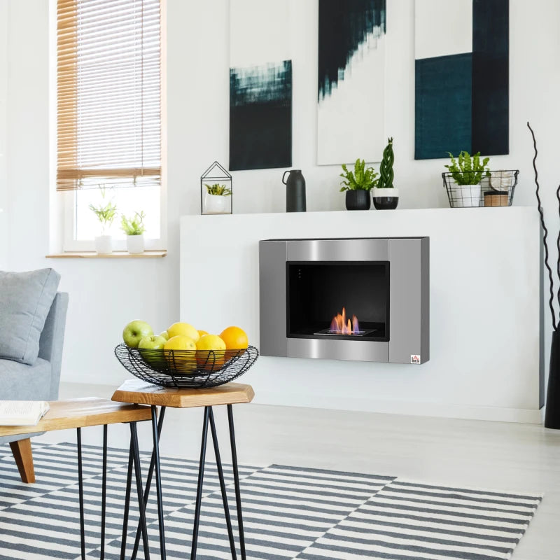 HOMCOM Wall Fireplace Ethanol Fireplace Ventless Real Flame 1.5L Burner