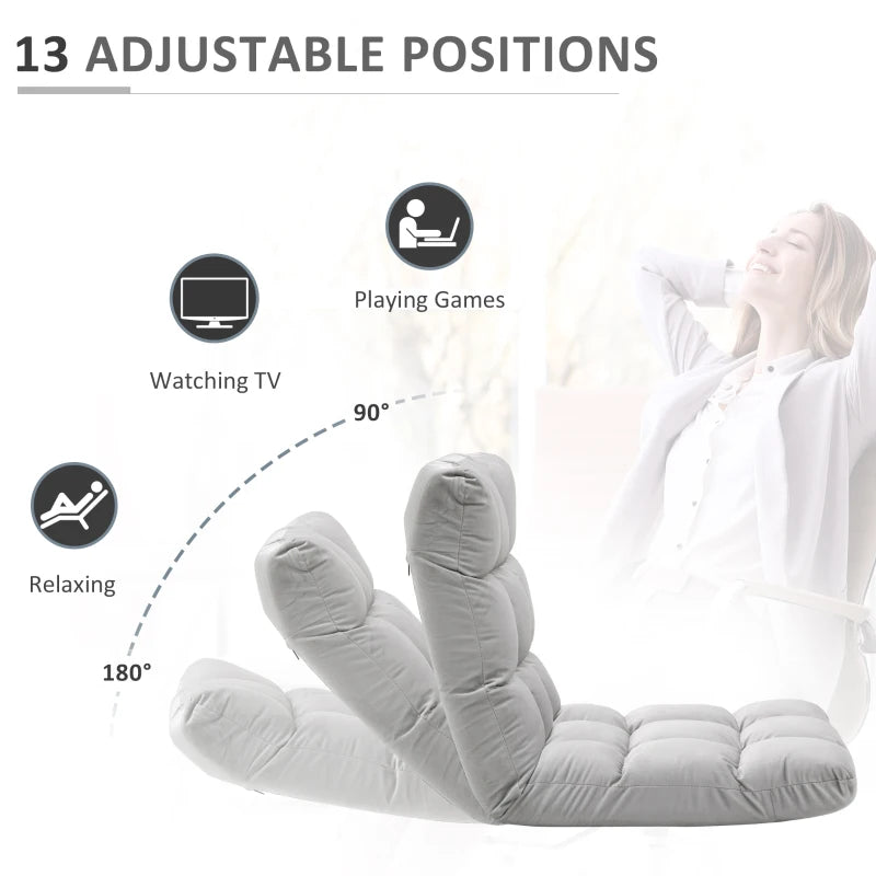 HOMCOM Adjustable Lazy Floor Sofa Chair Lounge Seat Gaming Couch Bed for Living Room, Home Office, Balcony, Grey