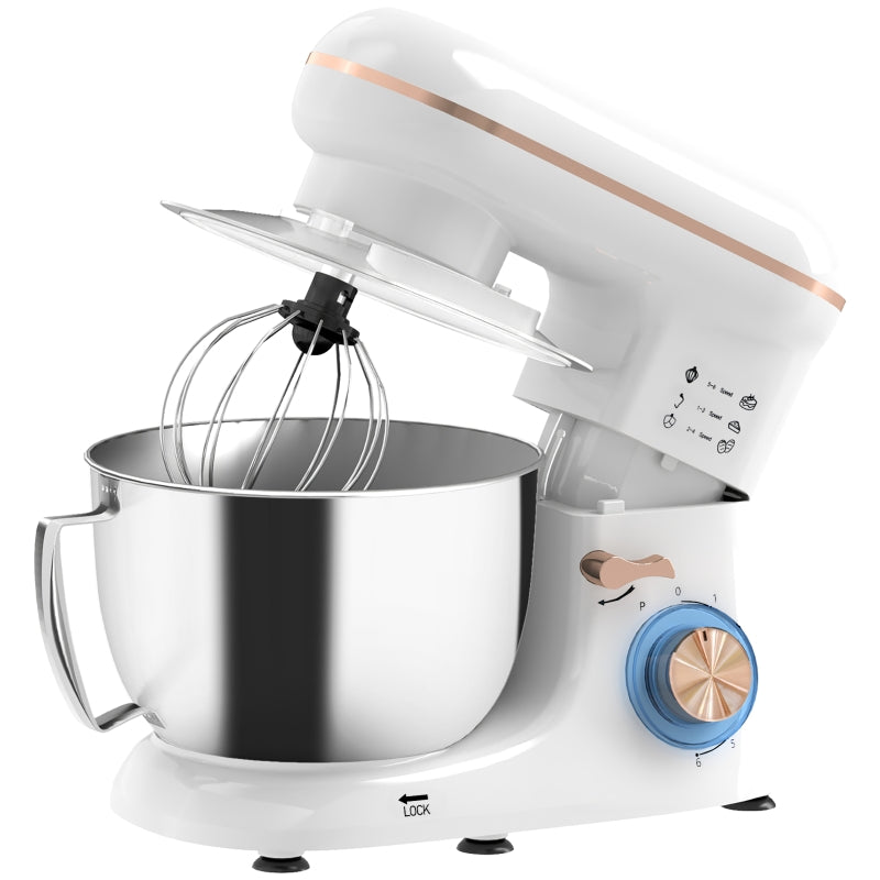 HOMCOM 1300W Kitchen Stand Mixer, with Accessories - White