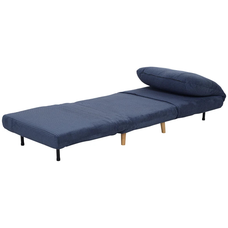 HOMCOM 2-in-1 Sleeper Chair Guest Bed, Adjustable Headrest Corduroy Fabric Blue 82 cm x 89 cm x 83 cm