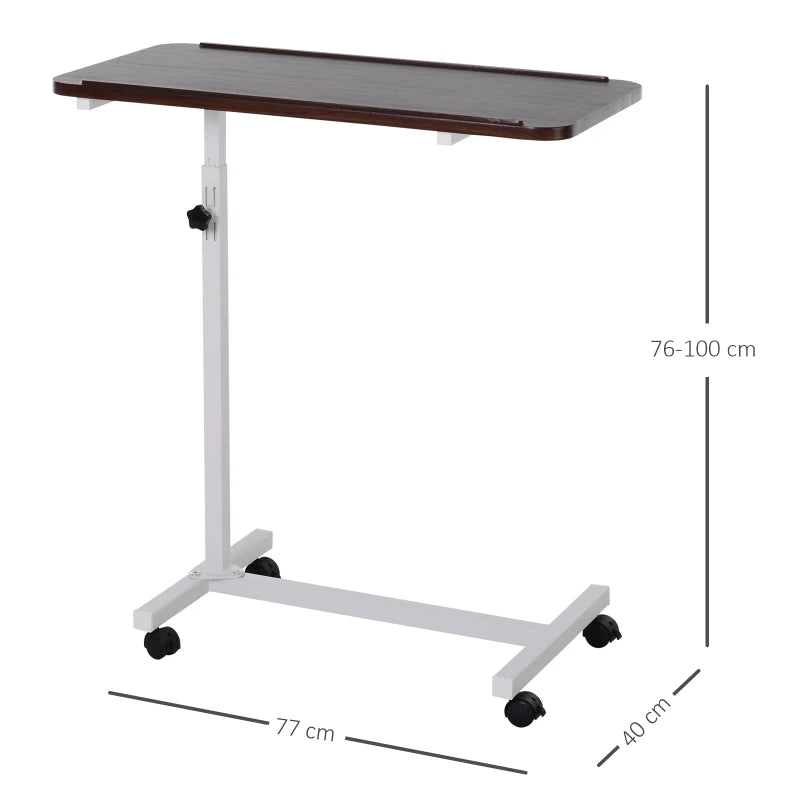 HOMCOM Height Adjustable End Table with Wheels Mobile Sofa Side Table for Living Room, Bedroom, Brown