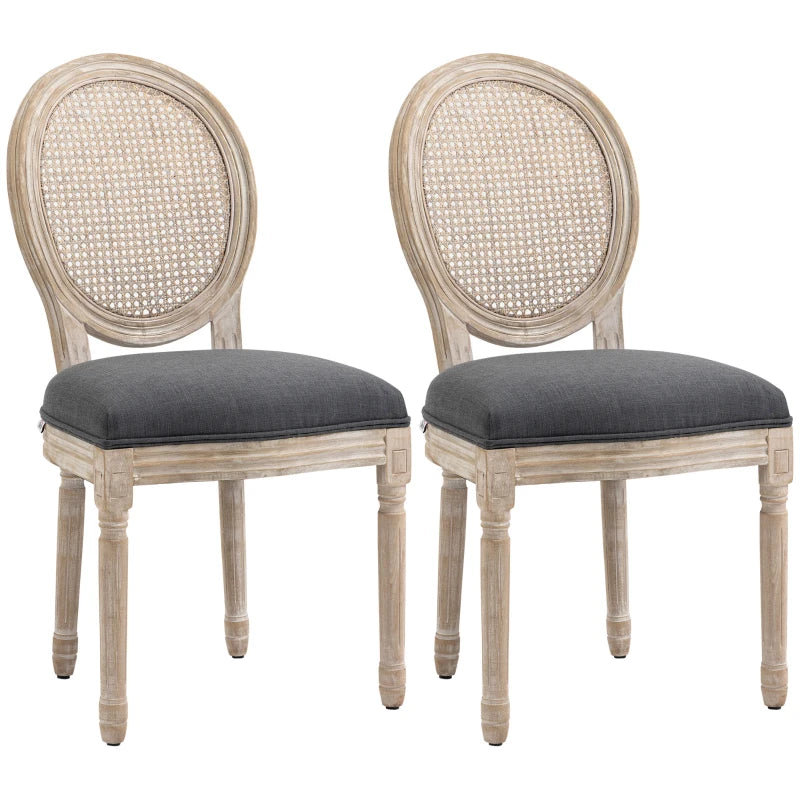HOMCOM Set of 2 Dining Chairs - Louis XVI Style Medallion Living Room Chair - Solid Carved, Patinated Wood