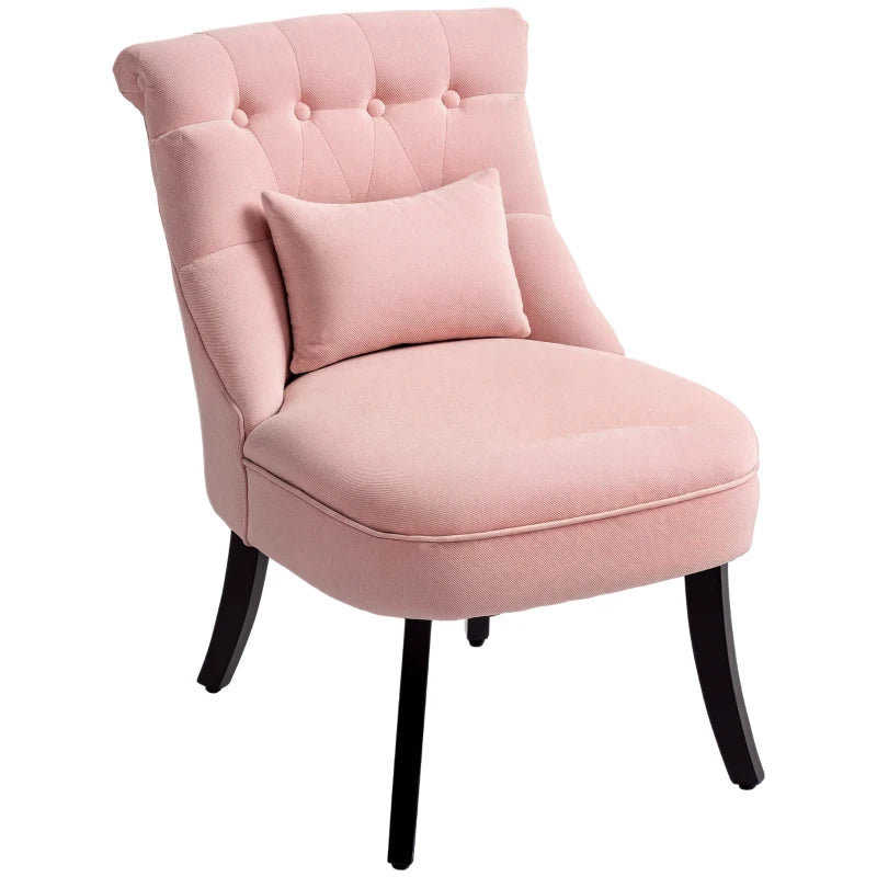 HOMCOM Fabric Single Sofa Dining Chair Tub Chair Upholstered W/ Pillow Solid Wood Leg Home Living Room Furniture Pink