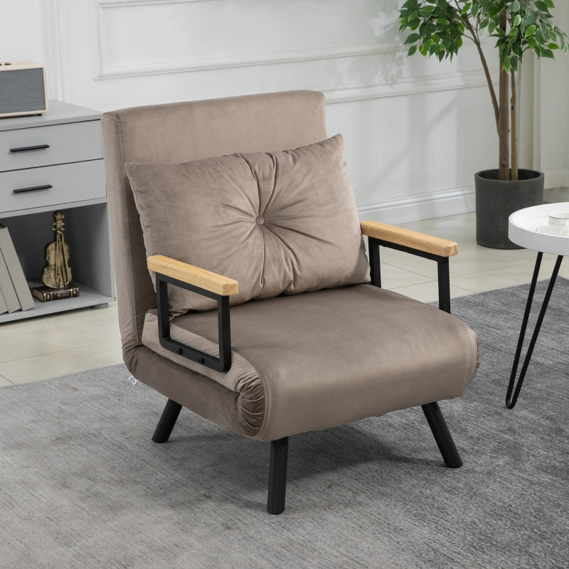 HOMCOM Sleeper Chair, Guest Bed, Adjustable Backrest, up to 120 kg, Steel Frame, 63x73x81cm, Light Brown