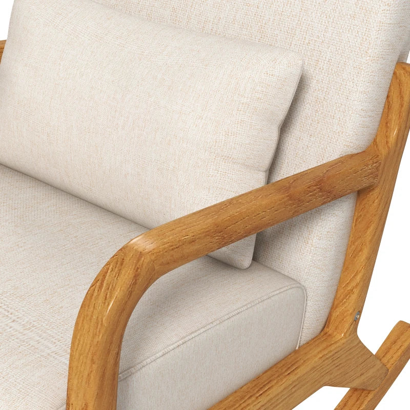 HOMCOM Retro Design Rocking Chair, Rubberwood, 64.5 cm x 92 cm x 81.5 cm, Beige + Brown