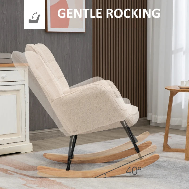 HOMCOM Retro Design Rocking Chair, Solid Wood, Rocking Chair, 71 cm x 92 cm x 101 cm, Cream White