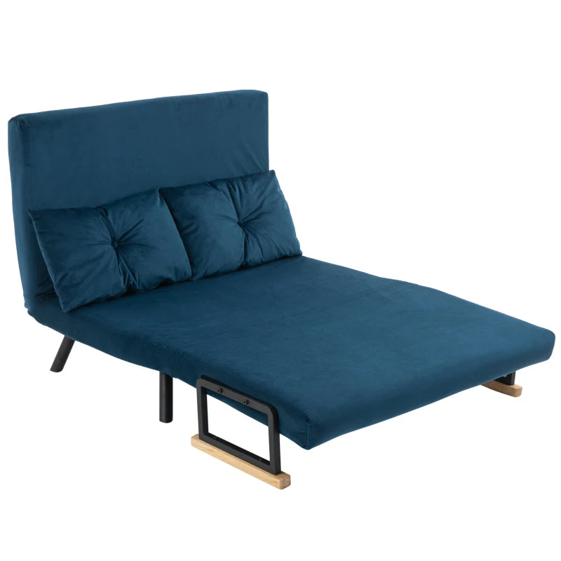 HOMCOM 2-Seater Convertible Sofa Bed with Adjustable 5-Level Backrest and 2 Padded Cushions, Velvet-like Fabric, Blue