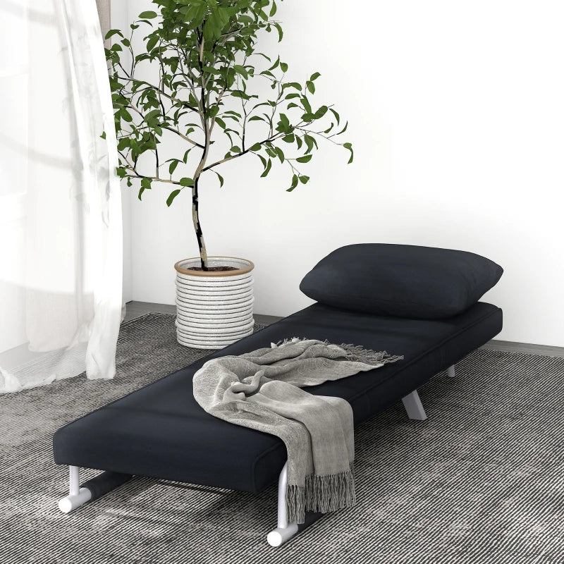 HOMCOM Convertible 1 Seater Armchair Sofa Bed Removable Grand Comfort Cushion Metal Armrest Feet Suede Black