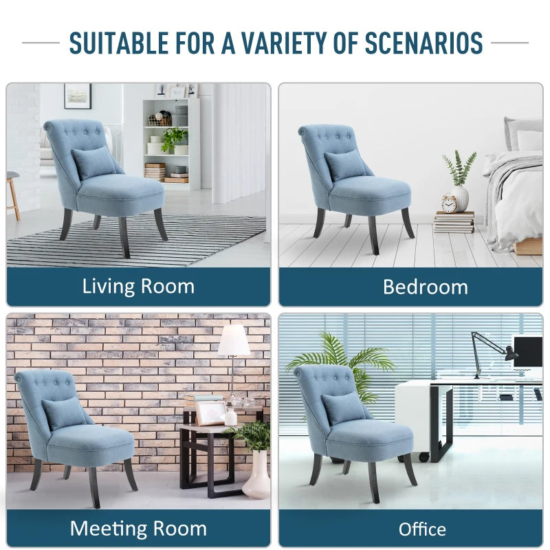 HOMCOM Single Sofa Home Living Room Fabric Solid Wood Leg Upholstered Dining Chair W/ Pillow-Blue