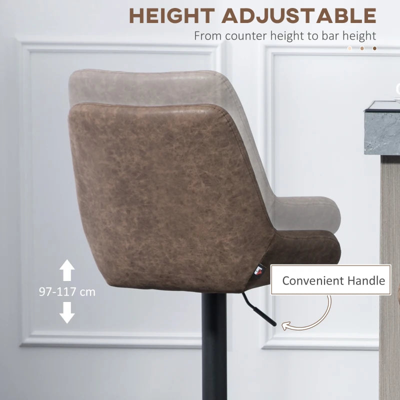 HOMCOM Set of Two Faux Leather Retro Bar Stools - Brown