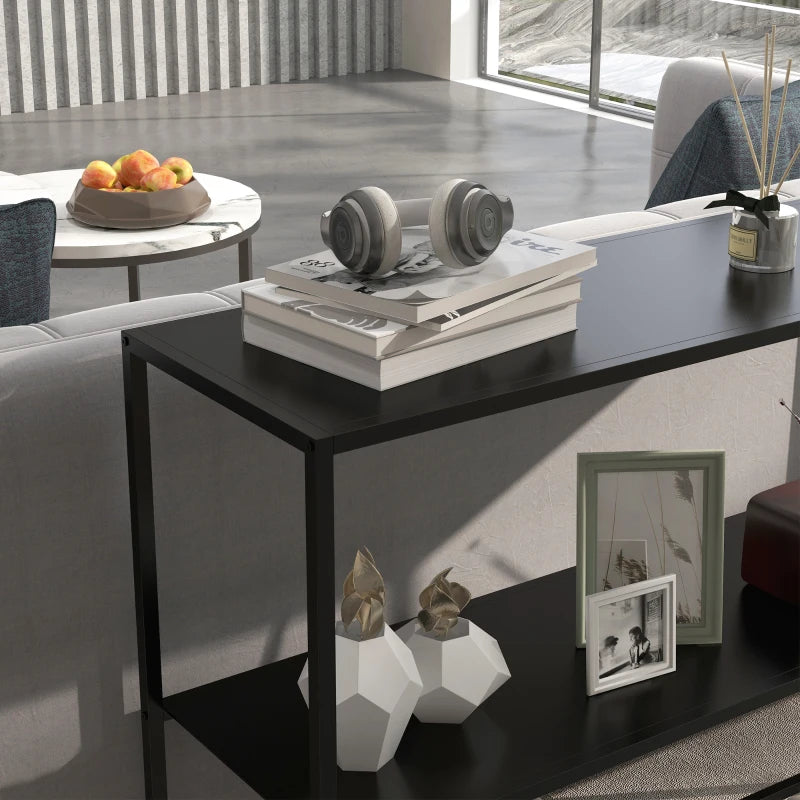 HOMCOM Console Table, Sideboard, 2 Levels, Powder-Coated Steel, 90 x 30 x 75cm, Black