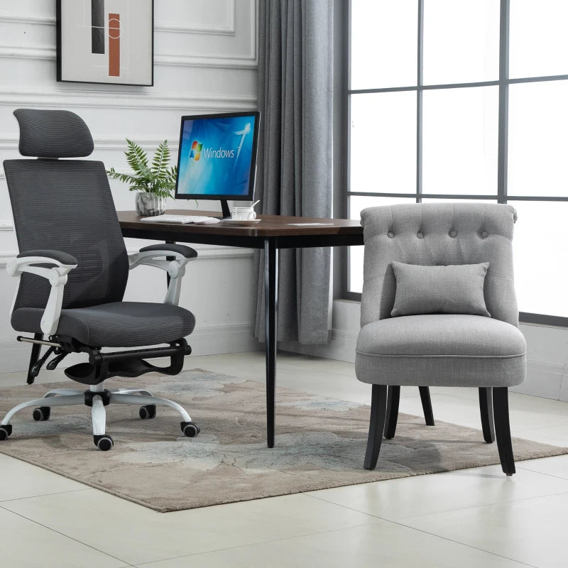 HOMCOM Single Sofa Home Living Room Fabric Solid Wood Leg Upholstered Dining Chair W/ Pillow-Grey