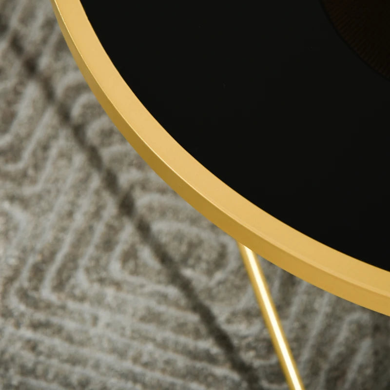 HOMCOM Glass Coffee Table, Round End Side Table, Accent Table with Tempered Glass Top and Golden Metal Legs for Living Room, Bedroom, Black