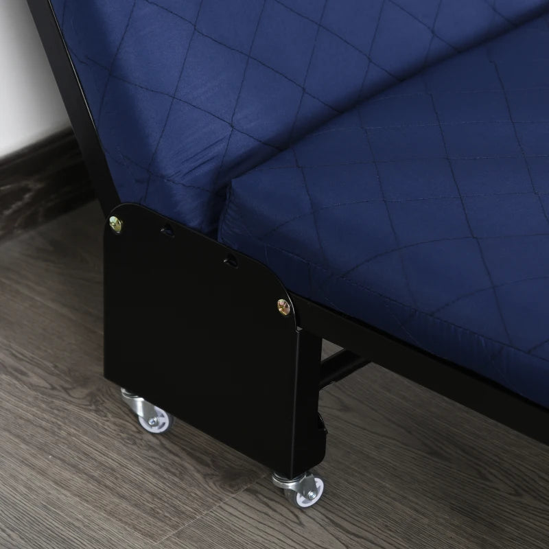 HOMCOM Foldable Guest Bed with 2.25 Inch/6cm Mattress and Adjustable Headrest with 5 Caster Wheels for Easy Storage