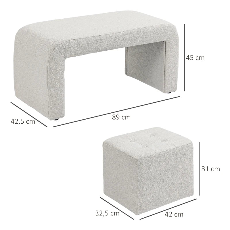 HOMCOM Ottoman Set of 3, Button Tufting, 89 cm x 42.5 cm x 45 cm, Cream