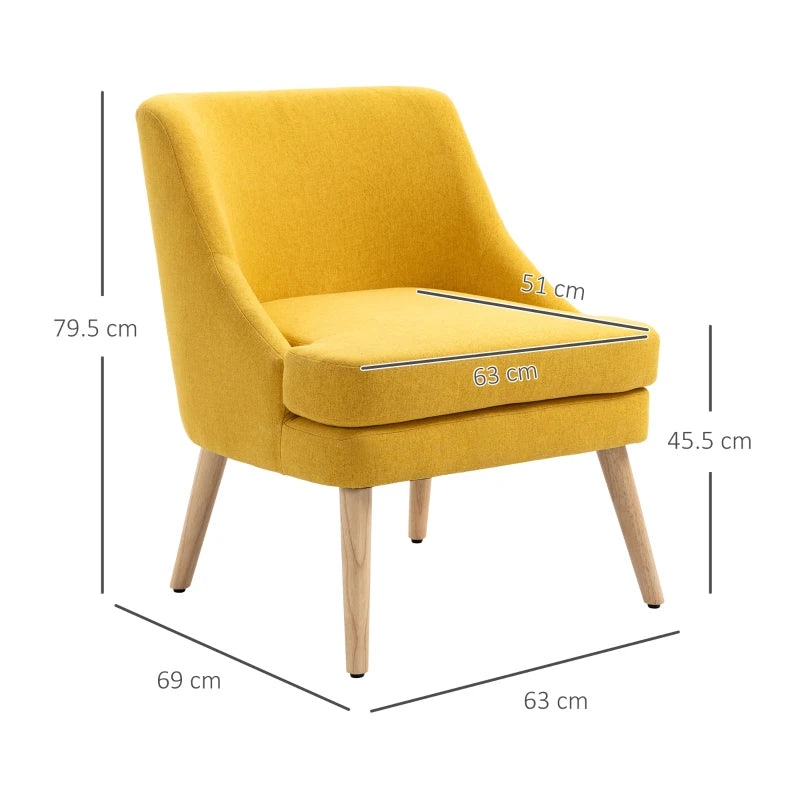 HOMCOM Lounge Chair with Linen Look, Armrest, Upholstered Relax Chair with Wooden Legs, for Living Room, Bedroom, Yellow