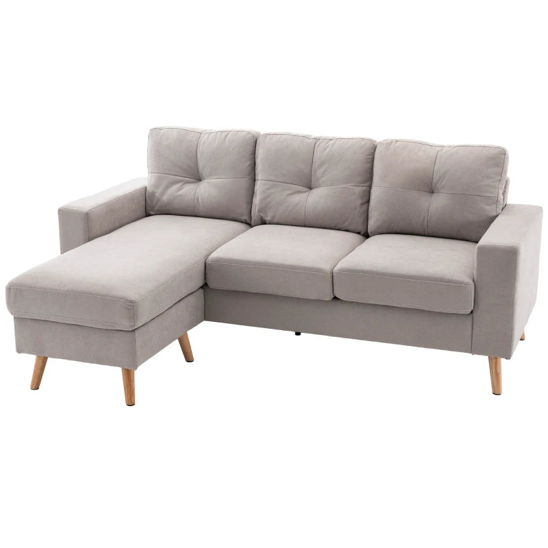 HOMCOM Linen Fabric L Shape Scandinavian Design Corner Sofa 193 cm for Living Room Apartment Small Space Light Gray