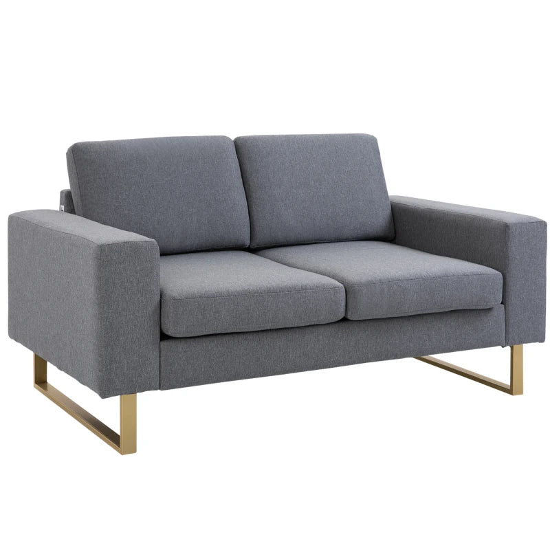 HOMCOM 2 Seater Sofas for Living Room, Fabric Couch, Love Seat with Cushions and Steel Legs, Grey