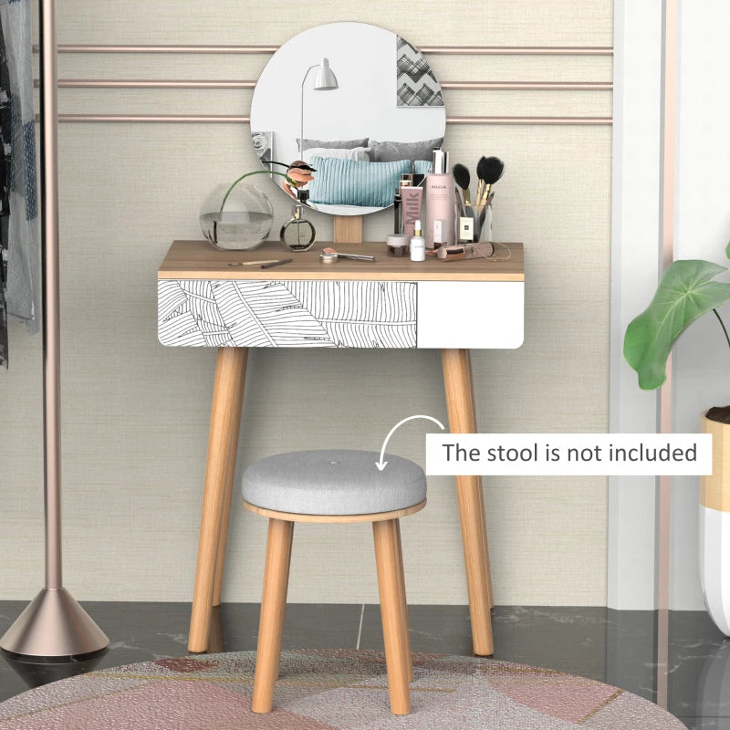 HOMCOM Elegant Dressing Table, Vanity Table with Drawer and Height Adjustable Mirror for Bedroom, Dressing Room, Natural