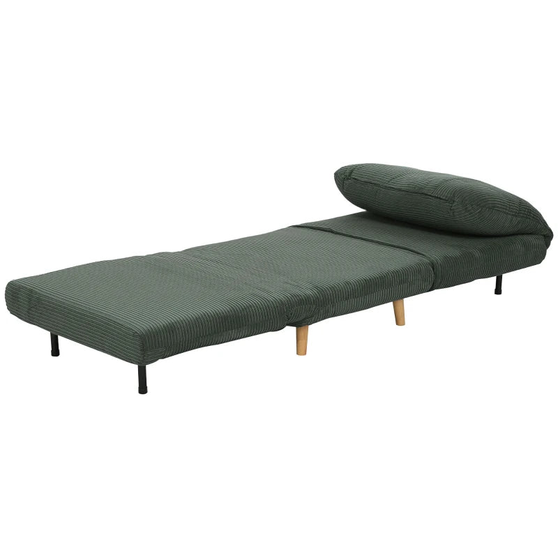 HOMCOM 2-in-1 Sleeper Chair Guest Bed, Adjustable Headrest Corduroy Look 82 cm x 89 cm x 83 cm Green