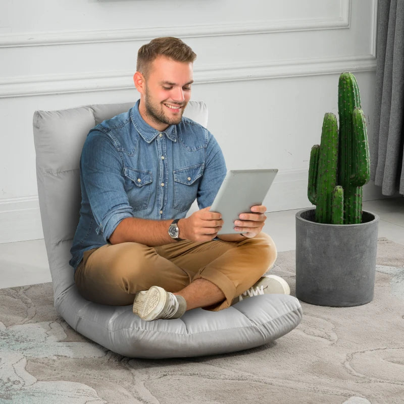 HOMCOM Adjustable Lazy Floor Sofa Chair Lounge Seat Gaming Couch Bed for Living Room, Home Office, Balcony, Grey