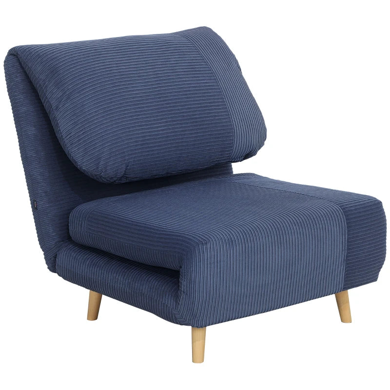 HOMCOM 2-in-1 Sleeper Chair Guest Bed, Adjustable Headrest Corduroy Fabric Blue 82 cm x 89 cm x 83 cm