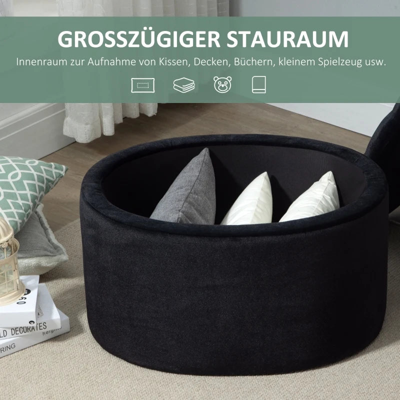 HOMCOM Bench Upholstered Ottoman with Storage Chest Oval Shape Entryway Bedroom Living Room Velvet-like Polyester Black 71 x 52 x 42 cm