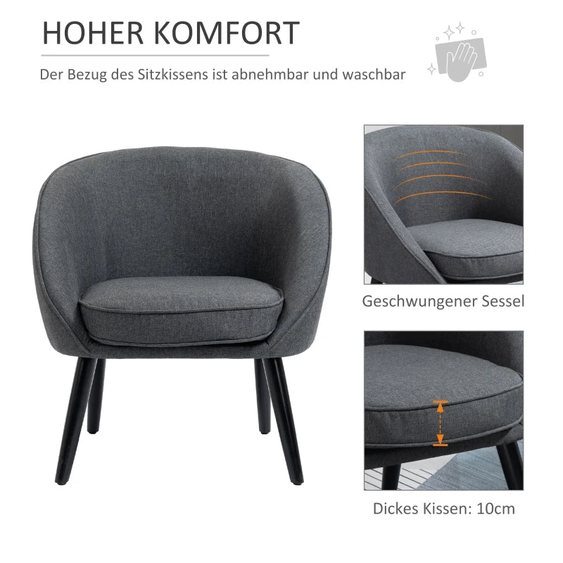 HOMCOM Lounge Chair Armchair Office Chair Upholstered Chair for Living Room, Bedroom, Kids' Room, Dining Room Modern with Linen Look Wood Gray 71 x 65 x 75 cm