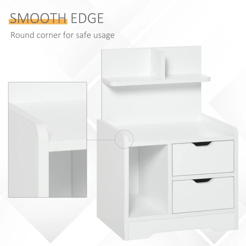 HOMCOM Bedside Table, Small Bedside Cabinet with 2 Drawers and Storage Shelves, Accent Table for Living Room, Bedroom, White