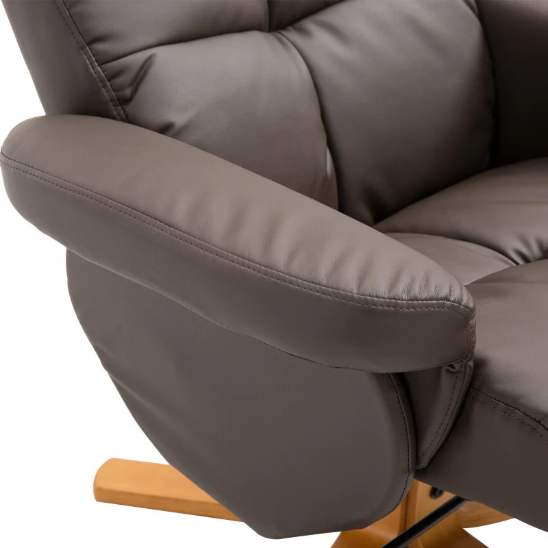 HOMCOM Relax Armchair with Footstool, Storage, Padded TV Chair with Reclining Function, 360° Swivel TV Chair for Bedroom, Living Room, Artificial Leather, Brown