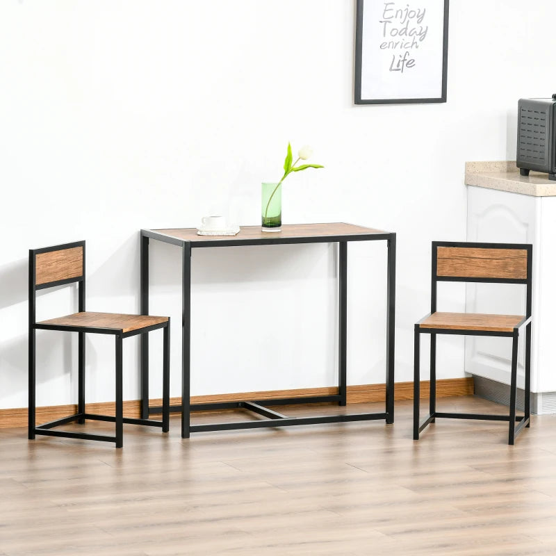 HOMCOM Dining Table and Chairs Set 2, Dining Room Sets, Rectangular Space Saving Table and 2 Chairs for Compact Kitchens, Steel Frame, Natural