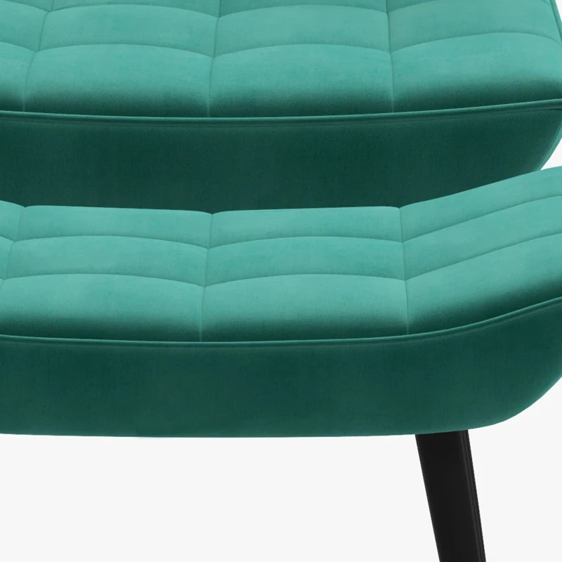 HOMCOM Accent Chair with Footstool Set, Tufted Upholstered Armless Lounge Chair with Pillow and Steel Legs for Living Room, Bedroom, Green