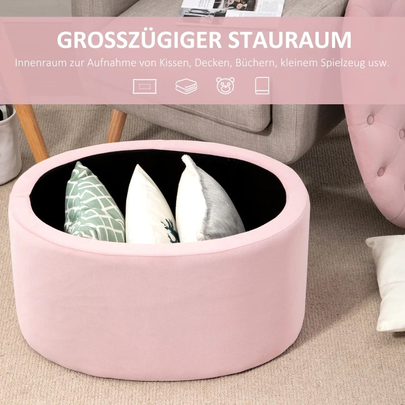 HOMCOM Bench Upholstered Ottoman with Storage Chest Oval Shape Entryway Bedroom Living Room Velvet-like Polyester Pink 71 x 52 x 42 cm